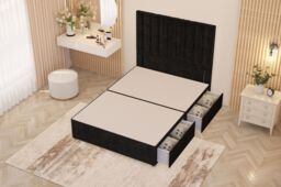 Somnior Alexas Divan 2 Draw Bed Base with Floor Standing Headboard Plush Velvet in Black - Size: Small Double - thumbnail 3