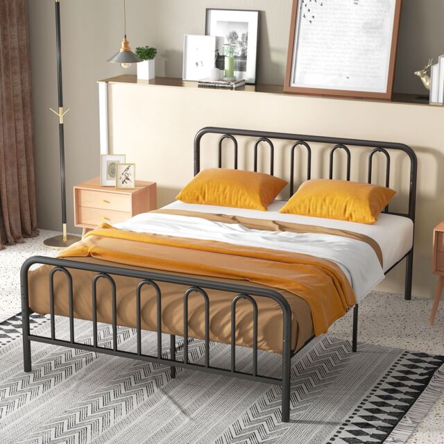 Costway King Size Metal Bed Frame with Headboard Platform Bed with Metal Slats Support in Black - image 1