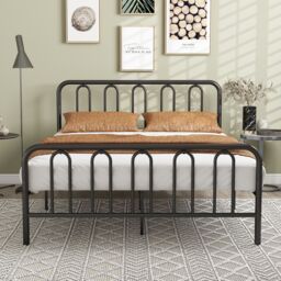 Costway King Size Metal Bed Frame with Headboard Platform Bed with Metal Slats Support in Black - thumbnail 3