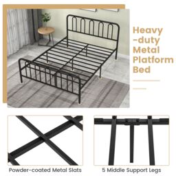 Costway King Size Metal Bed Frame with Headboard Platform Bed with Metal Slats Support in Black - thumbnail 5
