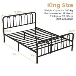 Costway King Size Metal Bed Frame with Headboard Platform Bed with Metal Slats Support in Black - thumbnail 2