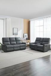 More4Homes Madrid 2+3 Seater W Console Manual Air Leather Recliner Sofa Set in Grey - thumbnail 1