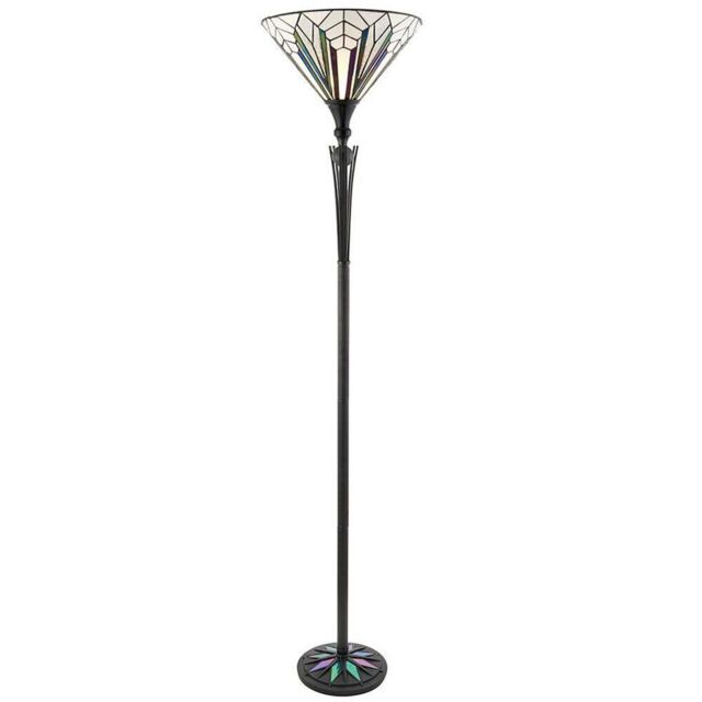 Loops 1.7m Tiffany Floor Lamp Black Stem & Retro Stained Glass Shade Uplighter i00002 - image 1