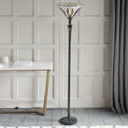 Loops 1.7m Tiffany Floor Lamp Black Stem & Retro Stained Glass Shade Uplighter i00002 - thumbnail 5