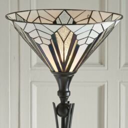 Loops 1.7m Tiffany Floor Lamp Black Stem & Retro Stained Glass Shade Uplighter i00002 - thumbnail 3