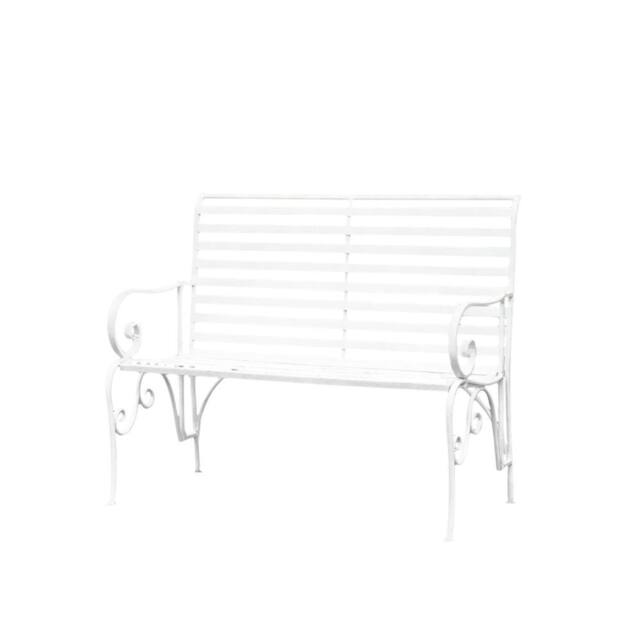 Melody Maison White Metal Ornate Distressed Garden Bench - 100cm X 92cm - Size: 100 cm X 92 cm - image 1