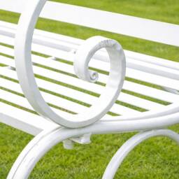 Melody Maison White Metal Ornate Distressed Garden Bench - 100cm X 92cm - Size: 100 cm X 92 cm - thumbnail 6