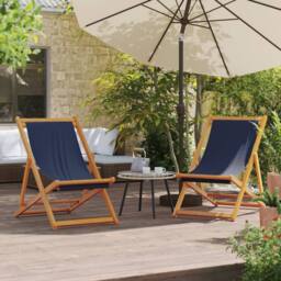 Berkfield Home Folding Beach Chairs 2 pcs Blue Fabric - thumbnail 2