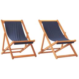 Berkfield Home Folding Beach Chairs 2 pcs Blue Fabric - thumbnail 1