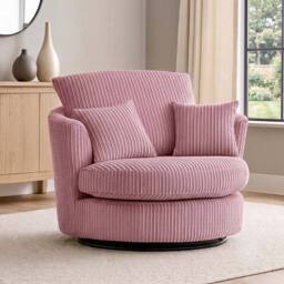 Furnishings For Less UK Luxor Jumbo Cord Fabric Single Seater 360 Degree Swivel Chair Sofa Accessory in Pink - thumbnail 6