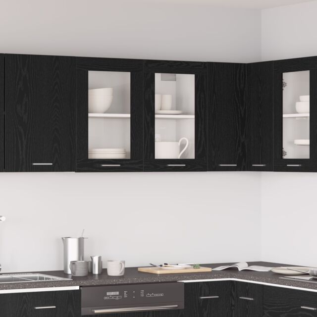 Berkfield Home Black Oak Hanging Glass Cabinet 80x31x60 cm Made from Engineered Wood - Size: 80 x 31 x 60 cm - image 1