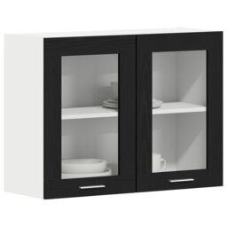 Berkfield Home Black Oak Hanging Glass Cabinet 80x31x60 cm Made from Engineered Wood - Size: 80 x 31 x 60 cm - thumbnail 3