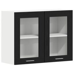 Berkfield Home Black Oak Hanging Glass Cabinet 80x31x60 cm Made from Engineered Wood - Size: 80 x 31 x 60 cm - thumbnail 2