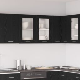 Berkfield Home Black Oak Hanging Glass Cabinet 80x31x60 cm Made from Engineered Wood - Size: 80 x 31 x 60 cm