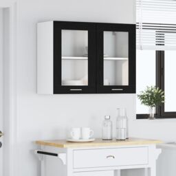 Berkfield Home Black Oak Hanging Glass Cabinet 80x31x60 cm Made from Engineered Wood - Size: 80 x 31 x 60 cm - thumbnail 4