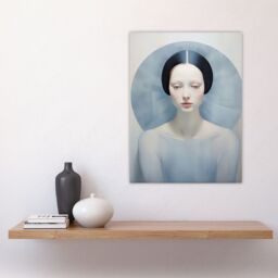 "Artery8 Wall Art Print Anne Boleyn Modern Conceptual Painting Sad Melancholic Poster in Pale Blue - Size: W18"" x H24""" - thumbnail 4