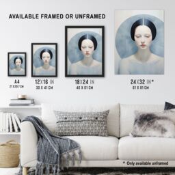 "Artery8 Wall Art Print Anne Boleyn Modern Conceptual Painting Sad Melancholic Poster in Pale Blue - Size: W18"" x H24""" - thumbnail 3
