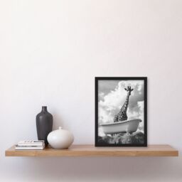 Artery8 Giraffe in Bathtub on a Hill Black White Surreal Framed Art Print in Grey - Size: A4 - thumbnail 4