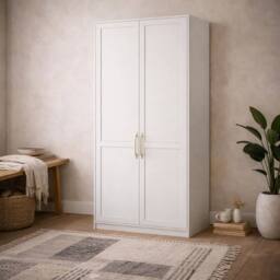 Wyld Haus Kahs White 2 Door Wooden Wardrobe Brushed Brass Handles - thumbnail 1