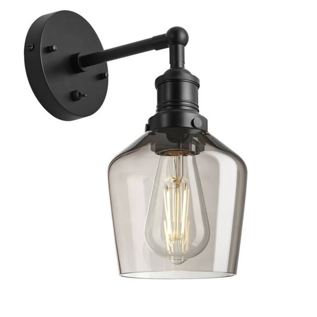 Industville Brooklyn Smoked Glass Schoolhouse Wall Light - 5.5 Inch - Mocha in Black - Size: Medium - image 1