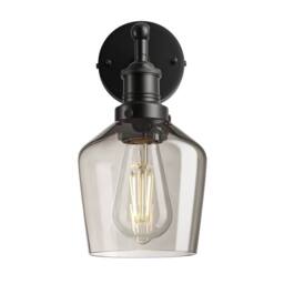 Industville Brooklyn Smoked Glass Schoolhouse Wall Light - 5.5 Inch - Mocha in Black - Size: Medium - thumbnail 2