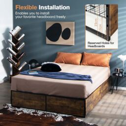 Costway Double Iron Bed Frame 4 Underbed Storage Drawers Platfrom Bed Slat Support Base in Brown - thumbnail 6