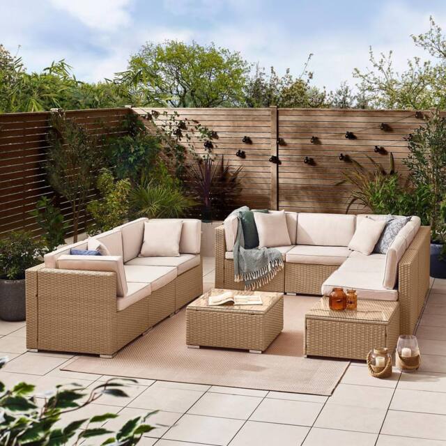 FurnitureboxUK Orlando 8 Seat Modular Outdoor Garden Rattan Sofa in Light Beige - image 1