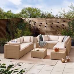 FurnitureboxUK Orlando 8 Seat Modular Outdoor Garden Rattan Sofa in Light Beige