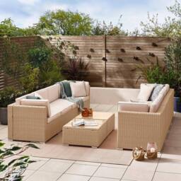FurnitureboxUK Orlando 8 Seat Modular Outdoor Garden Rattan Sofa in Light Beige - thumbnail 3