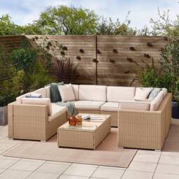 FurnitureboxUK Orlando 8 Seat Modular Outdoor Garden Rattan Sofa in Light Beige - thumbnail 2