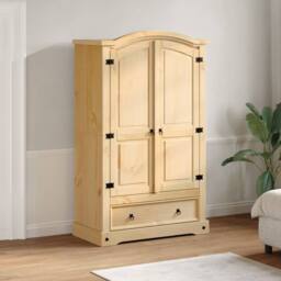 Berkfield Home Wardrobe Corona 101x52x170 cm Solid Wood Pine in Light Tan - Size: 101 x 52 x 170 cm - thumbnail 3