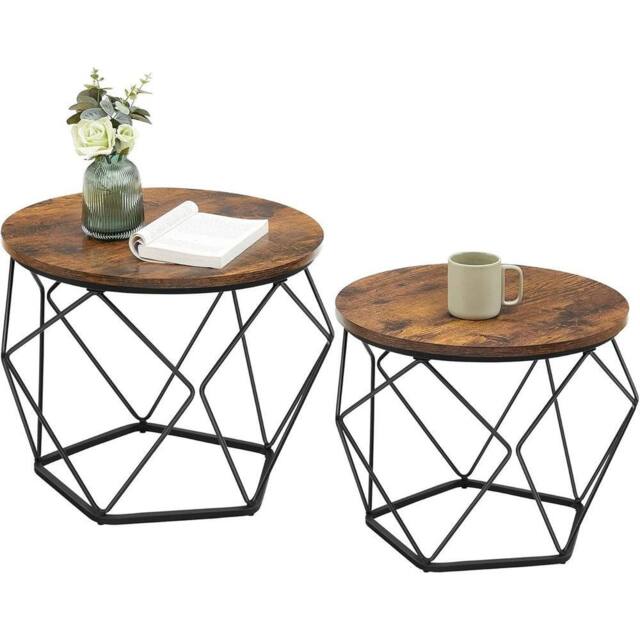 FORGEVIO Set of 2 Coffee Side Tables Robust Steel Frame Living Room - image 1
