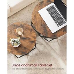 FORGEVIO Set of 2 Coffee Side Tables Robust Steel Frame Living Room - thumbnail 4