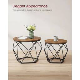 FORGEVIO Set of 2 Coffee Side Tables Robust Steel Frame Living Room - thumbnail 3