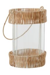 Orsina Natural Rattan Large Lantern, Rustic & Stylish Glass Lantern, White Metal & Clear Glass Candle Lantern - thumbnail 2