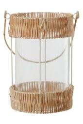 Orsina Natural Rattan Large Lantern, Rustic & Stylish Glass Lantern, White Metal & Clear Glass Candle Lantern - thumbnail 6