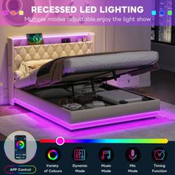 Merax Beige Hydraulic Storage Bed with LED Storage Headboard & Charging - Size: Double - thumbnail 7