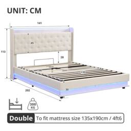 Merax Beige Hydraulic Storage Bed with LED Storage Headboard & Charging - Size: Double - thumbnail 9