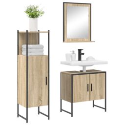 Berkfield Home 3 Piece Bathroom Furniture Set Sonoma Oak Engineered Wood in Beige - thumbnail 3