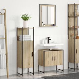 Berkfield Home 3 Piece Bathroom Furniture Set Sonoma Oak Engineered Wood in Beige - thumbnail 1