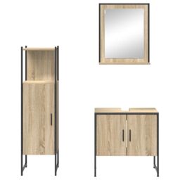 Berkfield Home 3 Piece Bathroom Furniture Set Sonoma Oak Engineered Wood in Beige - thumbnail 8