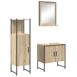 Berkfield Home 3 Piece Bathroom Furniture Set Sonoma Oak Engineered Wood in Beige - thumbnail 2