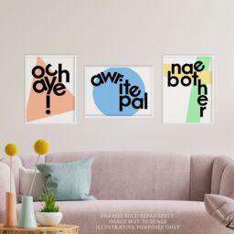 Artery8 Wall Art Print Pack of 3 A4 Scottish Slang Words Typography Awrite Pal Och Aye Nae Bother Geometric Bright Pastel Colour Living Room s Set - thumbnail 2