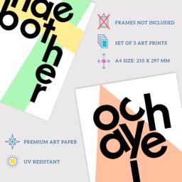 Artery8 Wall Art Print Pack of 3 A4 Scottish Slang Words Typography Awrite Pal Och Aye Nae Bother Geometric Bright Pastel Colour Living Room s Set - thumbnail 4
