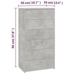 Berkfield Home Sideboard with 6 Drawers Concrete Grey 50x34x96 cm Engineered Wood - Size: 50 x 34 x 96 cm - thumbnail 6