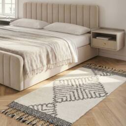 Wyld and Coco Handwoven Cotton Rug 80 x 150 cm Black White Tassels - Size: 80 cm x 150 cm