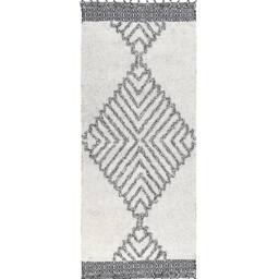 Wyld and Coco Handwoven Cotton Rug 80 x 150 cm Black White Tassels - Size: 80 cm x 150 cm - thumbnail 2