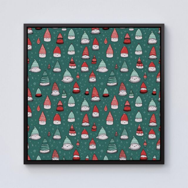 Warren Reed - Designer Hand Drawn Joyful Santa Hats Framed Canvas in Black - Size: w40 inch x h40 inch - image 1
