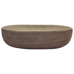 Berkfield Home Countertop Basin Sand & Brown Oval 59x40x14 cm Ceramic - Size: 59 x 40 x 14 cm - thumbnail 3