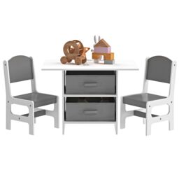 Xample Kids Table & 2 Chairs Set Storage Children Learning Dining Activity Furniture in Grey - thumbnail 1